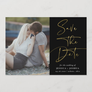 Invitation Photographie de la calligraphie Gold & Black Enreg