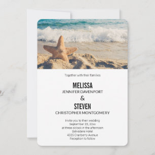Invitation Photographie de mariage d'étoile de mer sur une pl