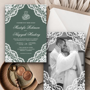 Invitation Photographie de mariage musulman en dentelle blanc