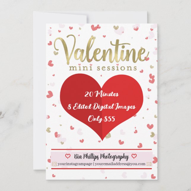 Invitation Photographie de mini-sessions Gold Saint-Valentin (Devant)