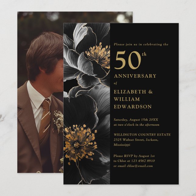 Invitation Photographie du 50e anniversaire de Black And Gold (Devant / Derrière)