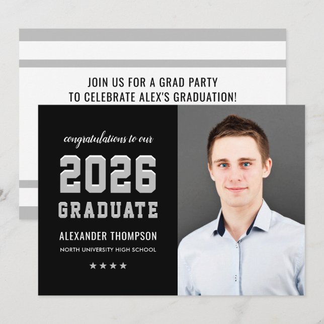 Invitation Photographie du Graduate Black Grey Party 2023 (Devant / Derrière)