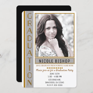 Invitation Photographie du Graduate du Modern Grey Gold Party