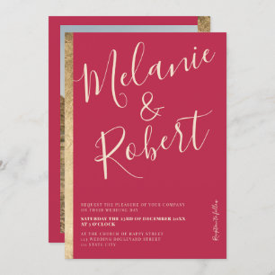Invitation Photographie mariage moderne en or rayé rose magen