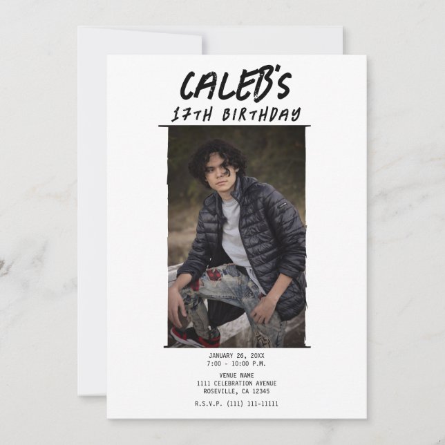 Invitation Photographie minimaliste blanche Fête d'anniversai (Devant)