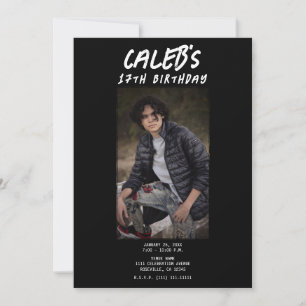 Invitation Photographie minimaliste noire Fête d'anniversaire