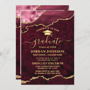 Invitation Photographie moderne Golden Red Marble Graduation