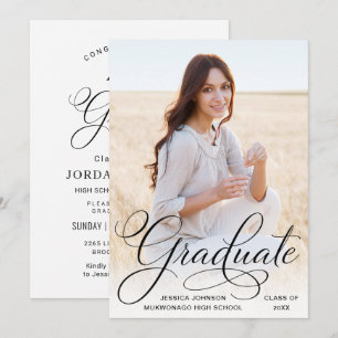 Invitation Photographie moderne noir blanc Parti de graduatio