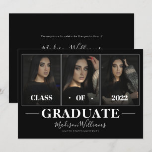 Invitation Photographie moderne noir élégant Collage Graduati