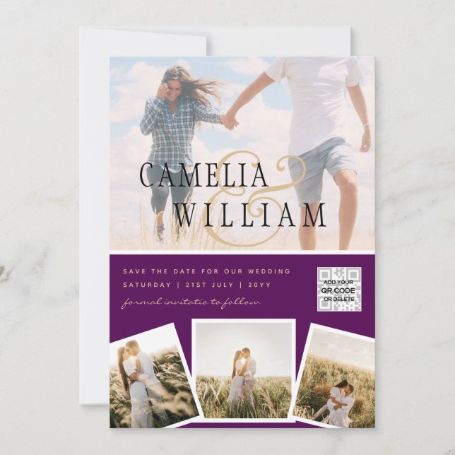 Invitation Photographie moderne QR Code Enregistrer Date Mari (Devant)