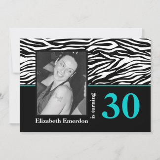 Invitation Photographie noir blanc bleu zèbre 30e anniversair