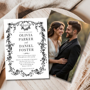 Invitation Photographie noir blanc Floral Victorian Mariage f