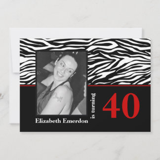 Invitation Photographie noir blanc rouge zèbre 40e anniversai