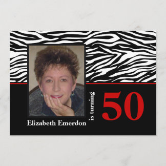 Invitation Photographie noir blanc rouge zèbre 50e anniversai