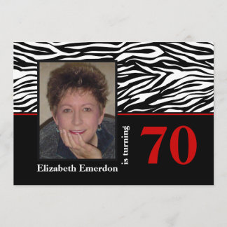 Invitation Photographie noir blanc rouge zèbre 70e anniversai