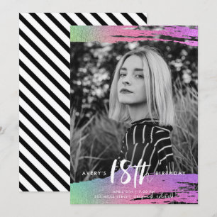 Invitation Photographie noir coloré blanc 18e anniversaire