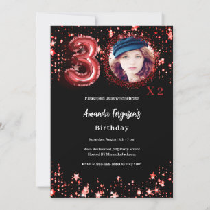 Invitation Photographie noir d'anniversaire étoiles