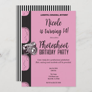 Invitation Photographie noir rose fête d'anniversaire