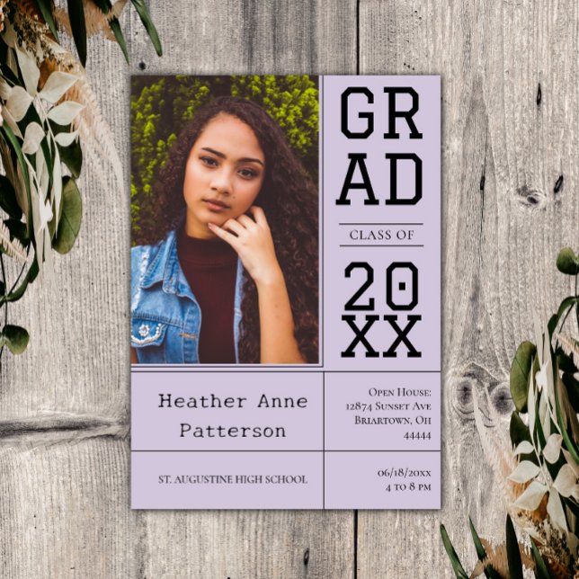 Invitation Photographie Open House | Lavande (Lavender Photo Graduation Open House Invitation)