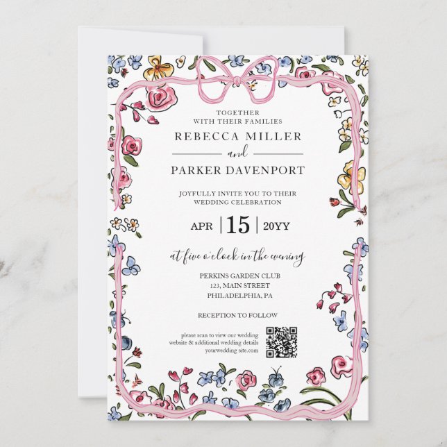 Invitation Photographie Whimsical tendance Mariage QR Code (Devant)