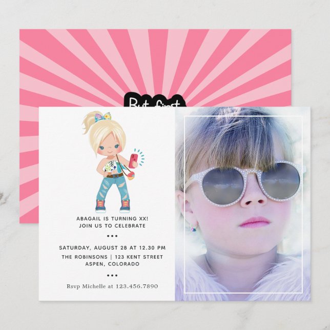 Invitation Photomaton de fille selfie anniversaire (Devant / Derrière)