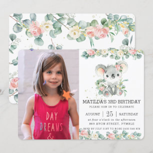 Invitation Photos d'anniversaire de l'Eucalyptus Koala Floral
