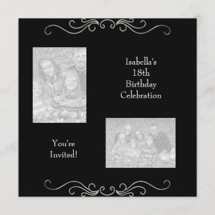 Invitation Photos de 18 ans avec garniture noire et argentée