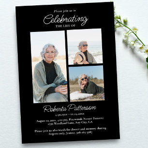 Invitation Photos de célébration de la vie, mémorial noir bla