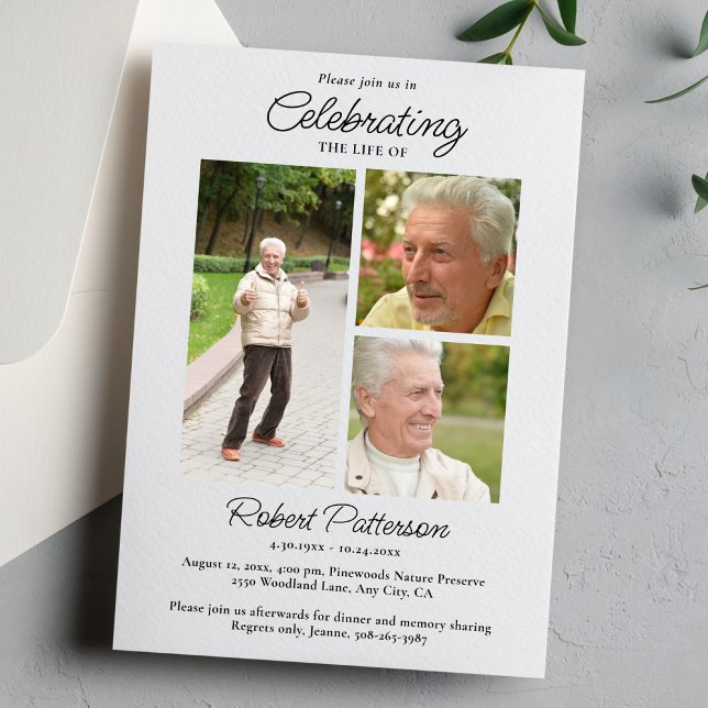 Invitation Photos de célébration de la vie, simple blanc mémo (Créateur téléchargé)