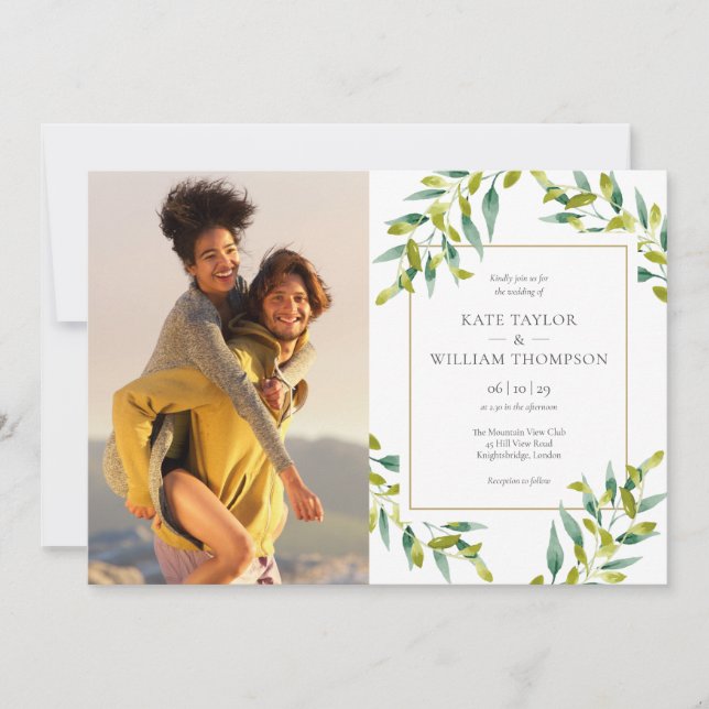 Invitation Photos de feuillage botanique verdoyant Mariage (Devant)
