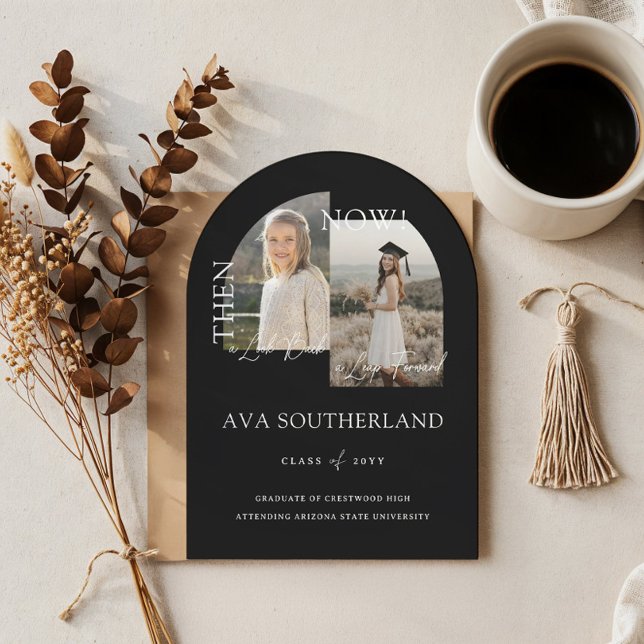 Invitation Photos de la fête de graduation minimale d'alors e (Modern Minimal Then & Now Graduation Party Photos Invitation)