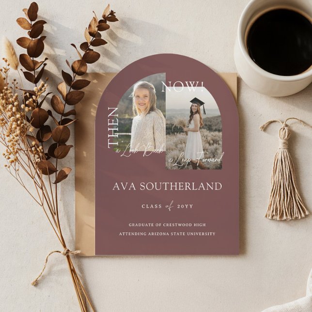 Invitation Photos de la fête de graduation minimale d'alors e (Modern Minimal Then & Now Graduation Party Photos Invitation)