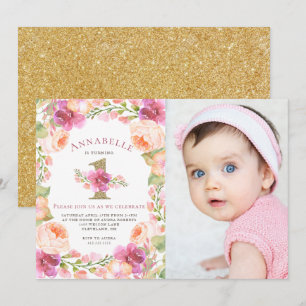 Invitation Photos de la floraison rose et or pour les filles