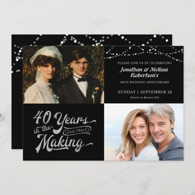 Invitation Photos de la soirée des 40 ans Then & Now Lights P (Devant / Derrière)