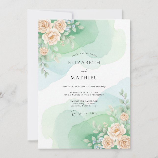 Invitation Photos de mariage à l'aquarelle vert menthe pittor (Devant)