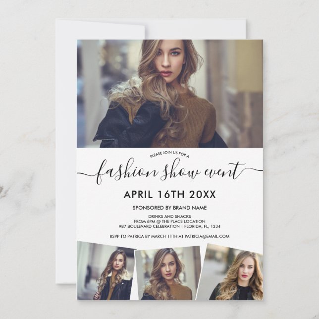 Invitation Photos de script minimaliste blanc moderne mode (Dos)