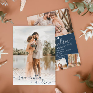 Invitation Photos de script minimaliste bleu marine moderne m