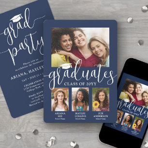 Invitation Photos de triple diplôme Marine & White Joint Part