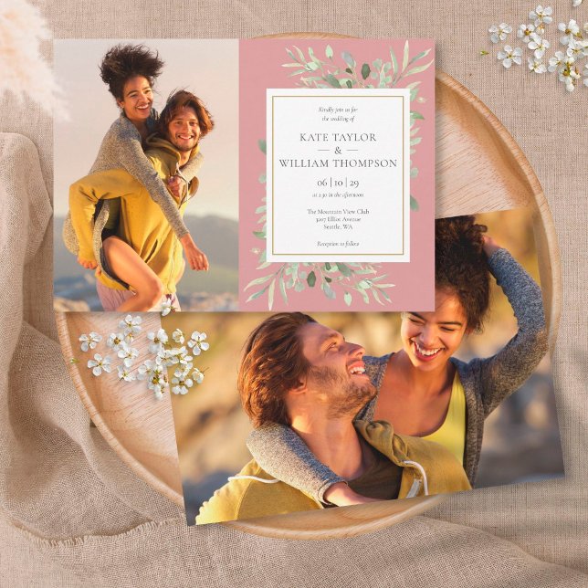 Invitation Photos de verdure botanique Rose Poussiéreuse Mari (Créateur téléchargé)