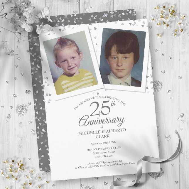 Invitation Photos d'enfance pour les 25 ans d'anniversaire de (25th Silver Wedding Anniversary Childhood Photos Invitation)