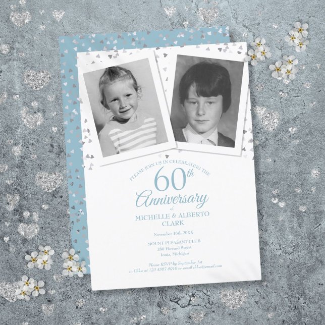 Invitation Photos d'enfant pour les 60 ans de noces de diaman (60th Diamond Wedding Anniversary Child Photos Invitation)