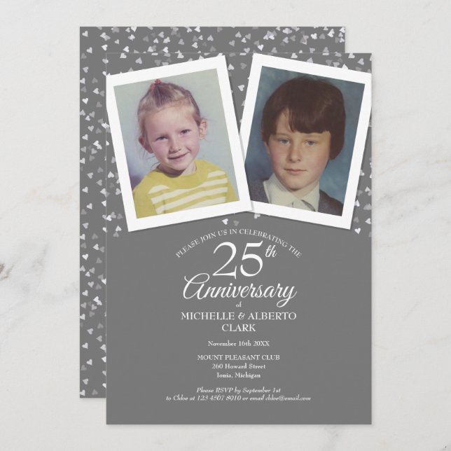 Invitation Photos du 25e anniversaire du Mariage d'argent (Devant / Derrière)