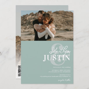 Invitation Photos en gras calligraphie sauge ment mariage