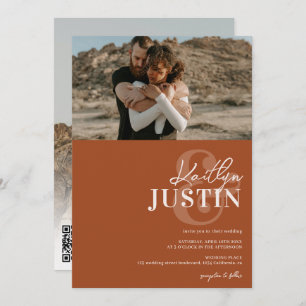 Invitation Photos en gras noms calligraphie terracotta mariag