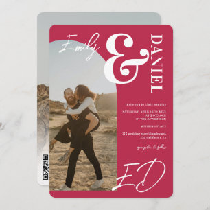 Invitation Photos en gras noms script arche magenta mariage