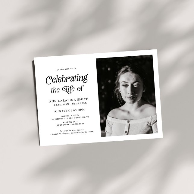 Invitation Photos funéraires rétro minimes célébrant la vie (Créateur téléchargé)