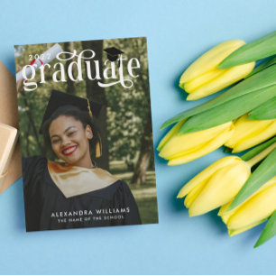 Invitation Photos Green Elegant White Overlay Photo Gradué