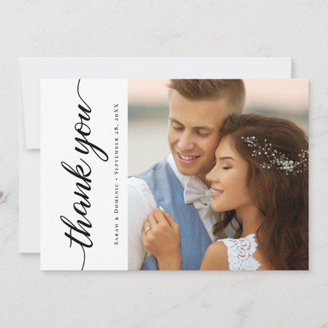 Invitation Photos minimalistes de Mariage de script chic (Devant)