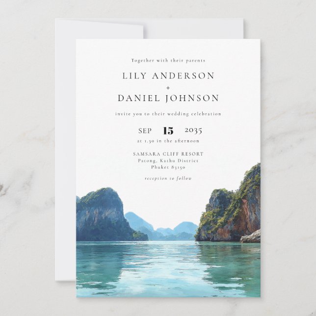 Invitation Phuket Thailand Watercolor QR Code Wedding (Devant)