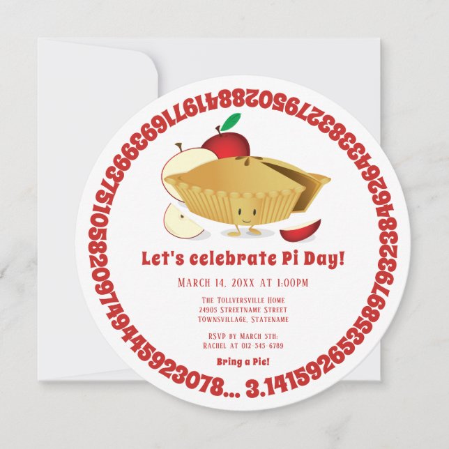 Invitation Pi Day Apple Pie Party Red White Math Holiday (Devant)